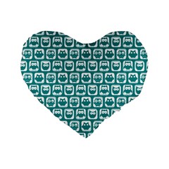 Teal And White Owl Pattern Standard 16  Premium Heart Shape Cushions by GardenOfOphir