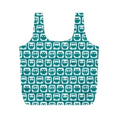 Teal And White Owl Pattern Full Print Recycle Bag (m) by GardenOfOphir