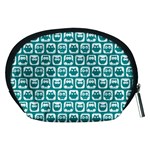 Teal And White Owl Pattern Accessory Pouch (Medium) Back