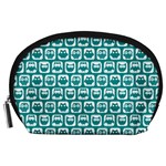 Teal And White Owl Pattern Accessory Pouch (Large) Front