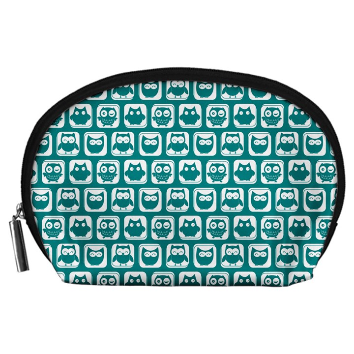 Teal And White Owl Pattern Accessory Pouch (Large)