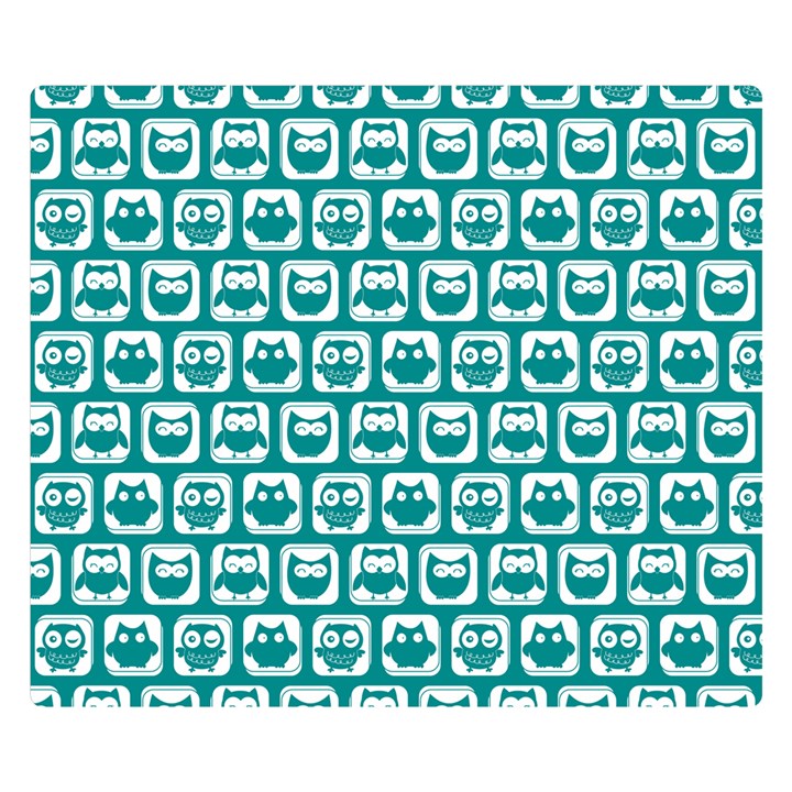 Teal And White Owl Pattern Two Sides Premium Plush Fleece Blanket (Small)