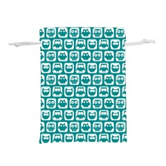 Teal And White Owl Pattern Lightweight Drawstring Pouch (m) by GardenOfOphir