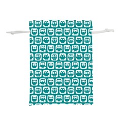 Teal And White Owl Pattern Lightweight Drawstring Pouch (l) by GardenOfOphir