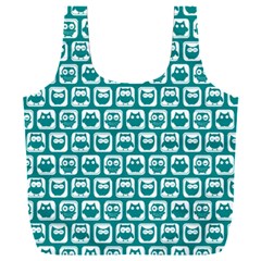 Teal And White Owl Pattern Full Print Recycle Bag (xxxl) by GardenOfOphir