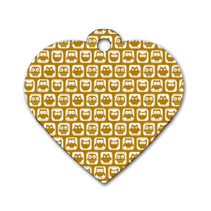 Olive And White Owl Pattern Dog Tag Heart (One Side)