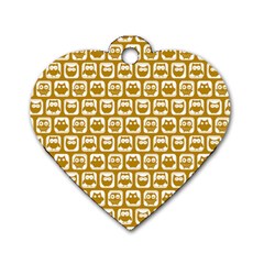 Olive And White Owl Pattern Dog Tag Heart (two Sides) by GardenOfOphir