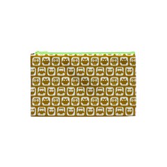 Olive And White Owl Pattern Cosmetic Bag (xs) by GardenOfOphir