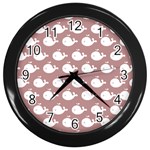 Cute Whale Illustration Pattern Wall Clock (Black) Front