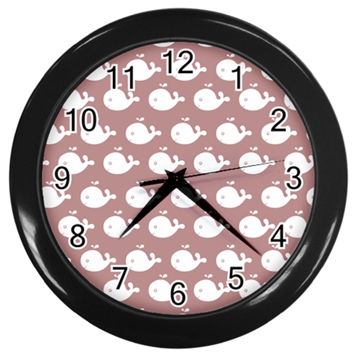 Cute Whale Illustration Pattern Wall Clock (Black)