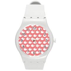 Coral Whales Pattern Round Plastic Sport Watch (m) by GardenOfOphir