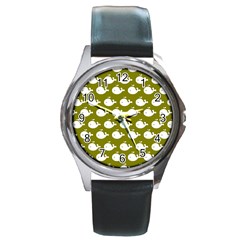 Cute Whale Illustration Pattern Round Metal Watch by GardenOfOphir