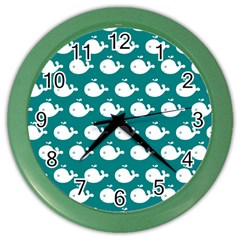 Cute Whale Illustration Pattern Color Wall Clock by GardenOfOphir