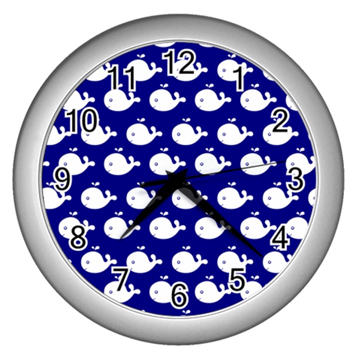 Cute Whale Illustration Pattern Wall Clock (Silver)