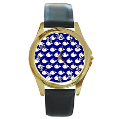 Cute Whale Illustration Pattern Round Gold Metal Watch