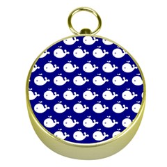 Cute Whale Illustration Pattern Gold Compasses by GardenOfOphir