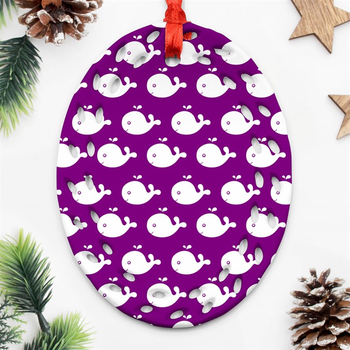 Cute Whale Illustration Pattern Ornament (Oval Filigree)