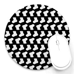 Black And White Cute Baby Socks Illustration Pattern Round Mousepad by GardenOfOphir