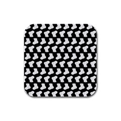 Black And White Cute Baby Socks Illustration Pattern Rubber Square Coaster (4 Pack) by GardenOfOphir