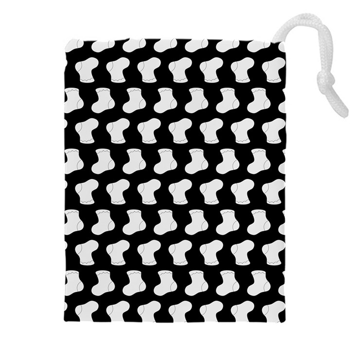 Black And White Cute Baby Socks Illustration Pattern Drawstring Pouch (5XL)