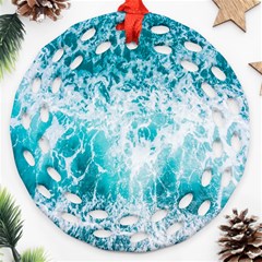 Tropical Blue Ocean Wave Round Filigree Ornament (two Sides)