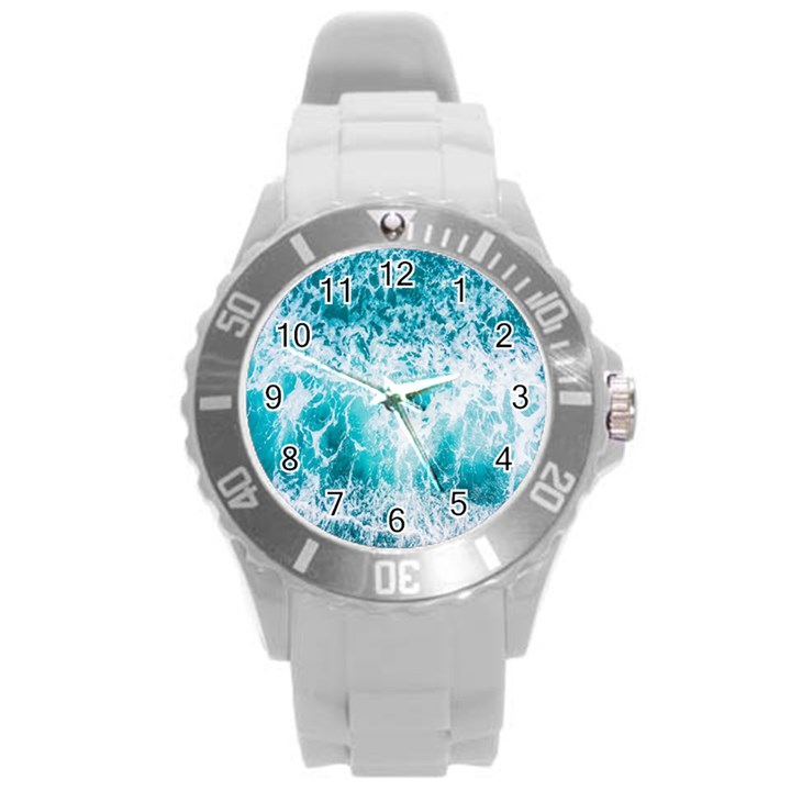 Tropical Blue Ocean Wave Round Plastic Sport Watch (L)