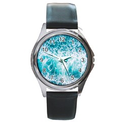 Tropical Blue Ocean Wave Round Metal Watch by Jack14