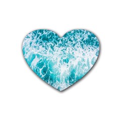 Tropical Blue Ocean Wave Rubber Coaster (heart) by Jack14