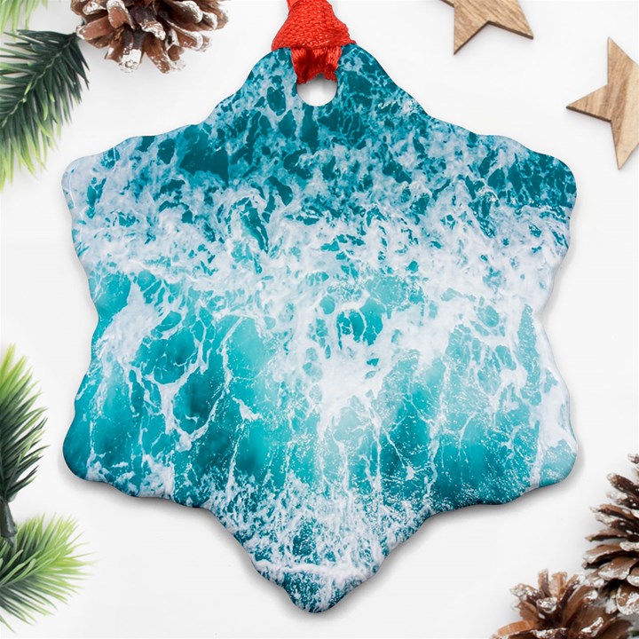 Tropical Blue Ocean Wave Snowflake Ornament (Two Sides)