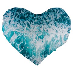 Tropical Blue Ocean Wave Large 19  Premium Flano Heart Shape Cushions