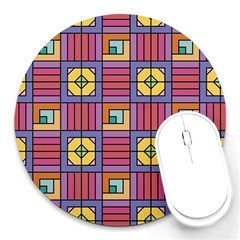 Pattern Geometric Colorful Lines Shapes Round Mousepad by Jancukart