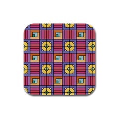 Pattern Geometric Colorful Lines Shapes Rubber Square Coaster (4 Pack)