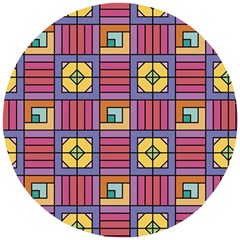 Pattern Geometric Colorful Lines Shapes Wooden Puzzle Round