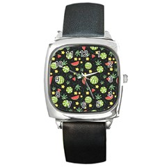 Watermelon Berry Patterns Pattern Square Metal Watch