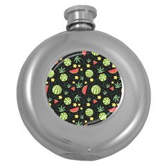 Watermelon Berry Patterns Pattern Round Hip Flask (5 Oz) by Jancukart