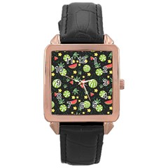 Watermelon Berry Patterns Pattern Rose Gold Leather Watch 