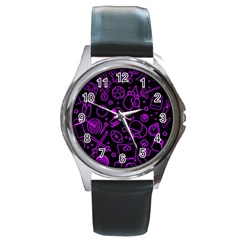 Telegram Pattern Art Patterns Round Metal Watch by Jancukart