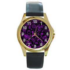 Telegram Pattern Art Patterns Round Gold Metal Watch by Jancukart