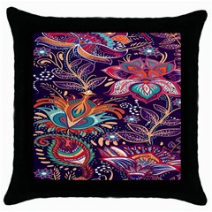 Ornamental Patterns Abstract Flower Pattern Purple Throw Pillow Case (black)