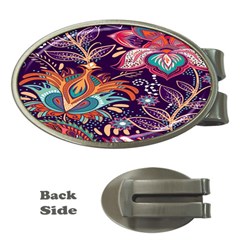 Ornamental Patterns Abstract Flower Pattern Purple Money Clips (oval) 