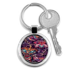 Ornamental Patterns Abstract Flower Pattern Purple Key Chain (round)