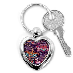 Ornamental Patterns Abstract Flower Pattern Purple Key Chain (heart)