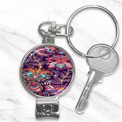 Ornamental Patterns Abstract Flower Pattern Purple Nail Clippers Key Chain by Jancukart