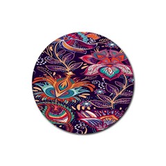 Ornamental Patterns Abstract Flower Pattern Purple Rubber Round Coaster (4 Pack)