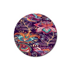 Ornamental Patterns Abstract Flower Pattern Purple Magnet 3  (round)