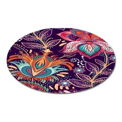 Ornamental Patterns Abstract Flower Pattern Purple Oval Magnet