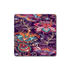 Ornamental Patterns Abstract Flower Pattern Purple Square Magnet