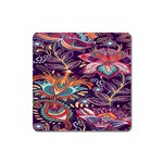 Ornamental Patterns Abstract Flower Pattern Purple Square Magnet Front