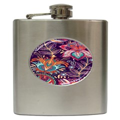 Ornamental Patterns Abstract Flower Pattern Purple Hip Flask (6 Oz)