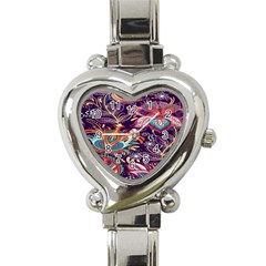 Ornamental Patterns Abstract Flower Pattern Purple Heart Italian Charm Watch